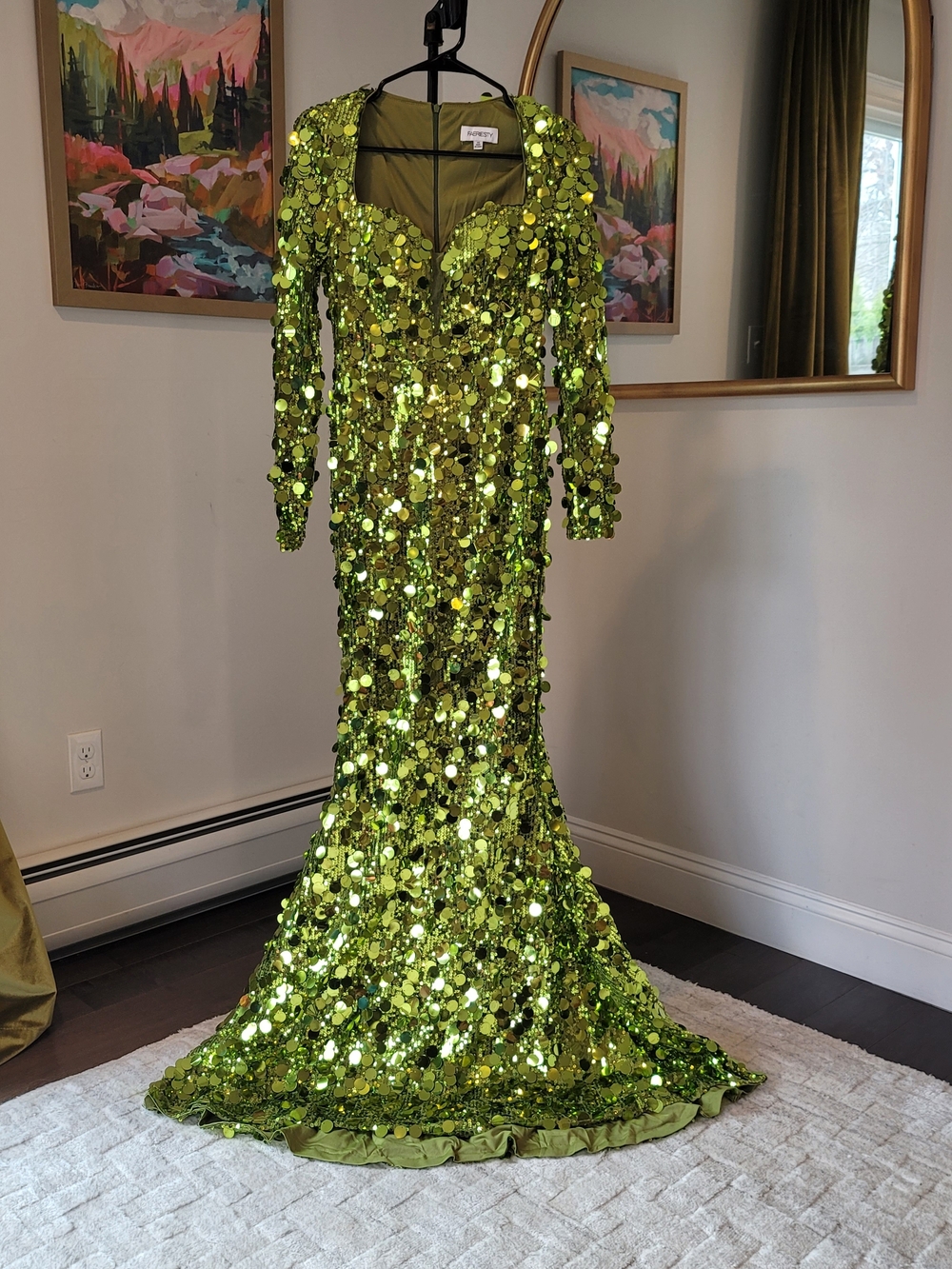 NWOT FAEREISTY Green Long Sleeve Sequin Gown Size XS - Picture 2 of 16